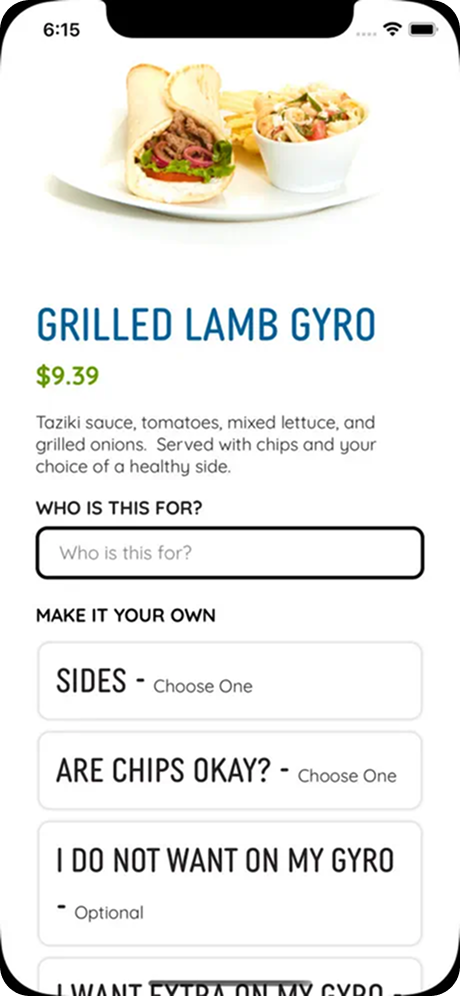 Taziki's grilled lamb gyro item